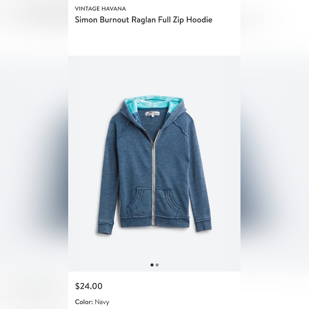 Vintage Havana Simon Burnout Raglan Fullzip Hoodie